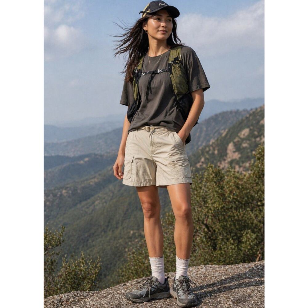 Gorpcore Relaxed Fit REI Co-op Sz 2 Khaki Beige Cargo trail Hiking Shorts Nylon